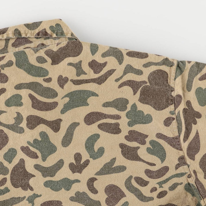 70s-80'S CALIBER Camouflage Pattern Ripstop Ramie and Cotton Jacket, Men's Size L, Vintage Lamy Beige type Vintage Second Hand