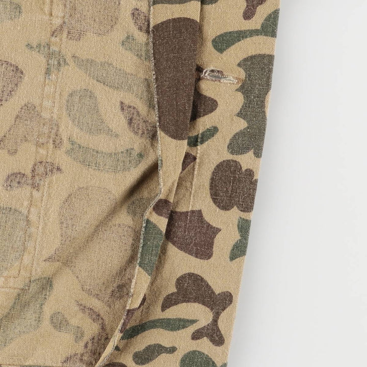 70s-80'S CALIBER Camouflage Pattern Ripstop Ramie and Cotton Jacket, Men's Size L, Vintage Lamy Beige type Vintage Second Hand