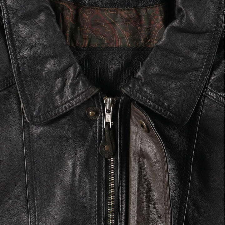 Christopher Rand Padded Leather Flight Jacket, Men's Size L genuine leather black type Vintage Second Hand