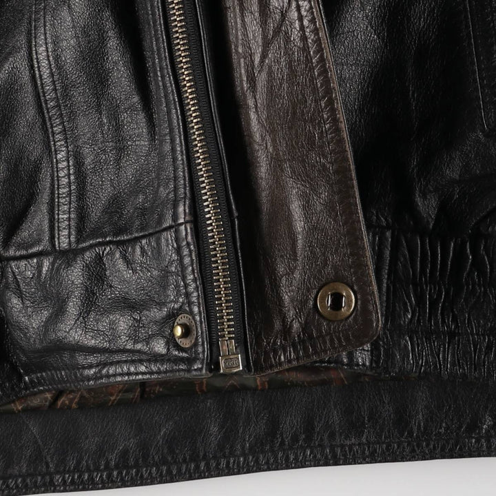 Christopher Rand Padded Leather Flight Jacket, Men's Size L genuine leather black type Vintage Second Hand