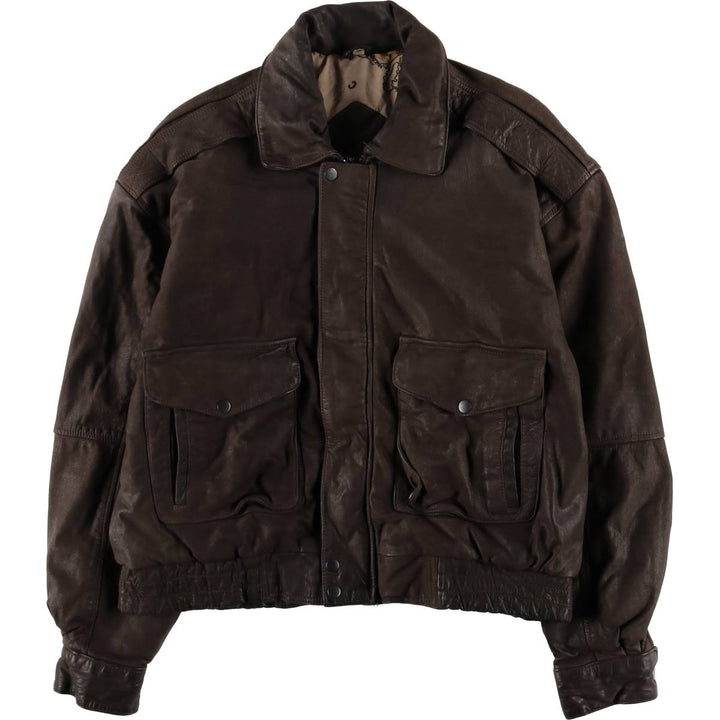 Steer Brand A-2 Type Padded Leather Flight Jacket, Men's Size Medium genuine leather brown type Vintage Second Hand