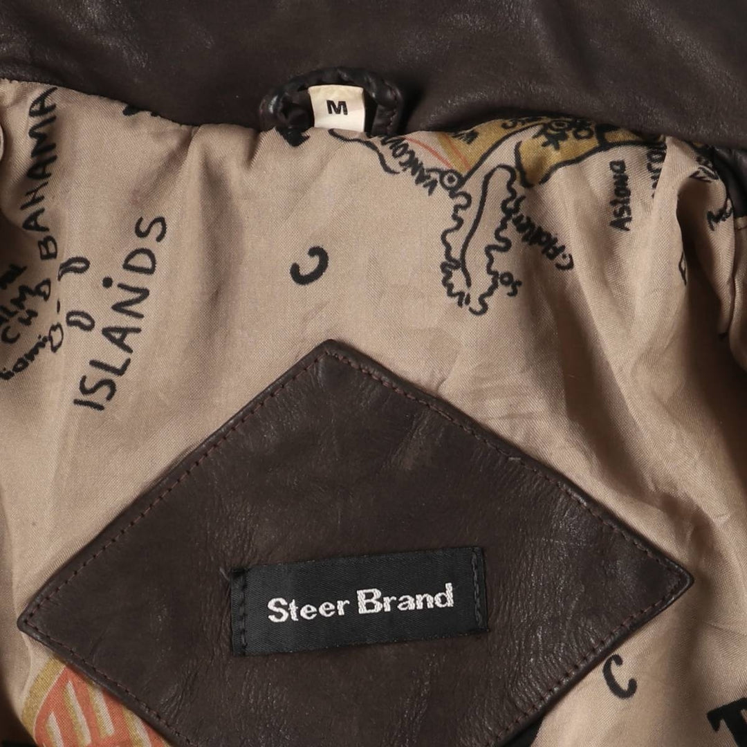 Steer Brand A-2 Type Padded Leather Flight Jacket, Men's Size Medium genuine leather brown type Vintage Second Hand