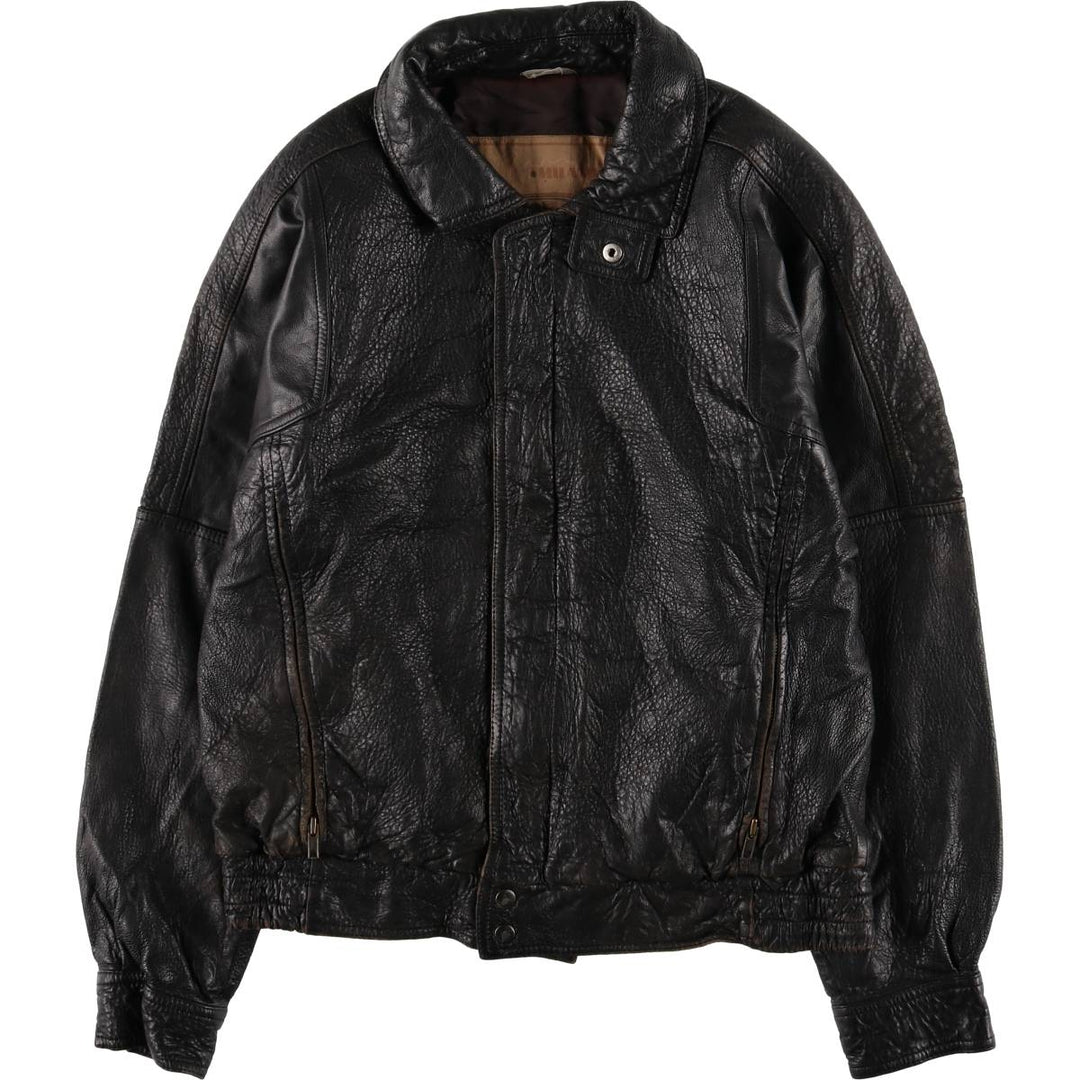 MEMBERS ONLY Men's Leather Blouson, Size M, Vintage genuine leather black type Vintage Second Hand