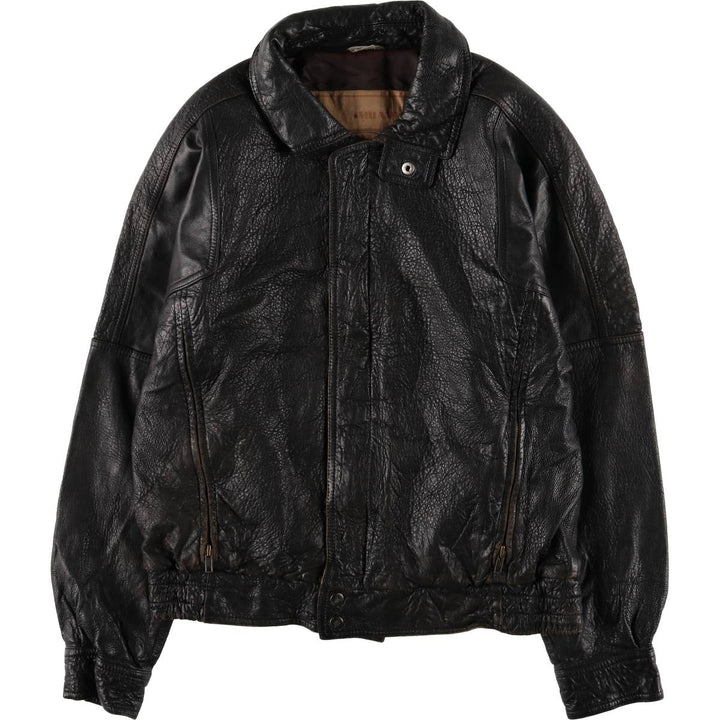 MEMBERS ONLY Men's Leather Blouson, Size M, Vintage genuine leather black type Vintage Second Hand