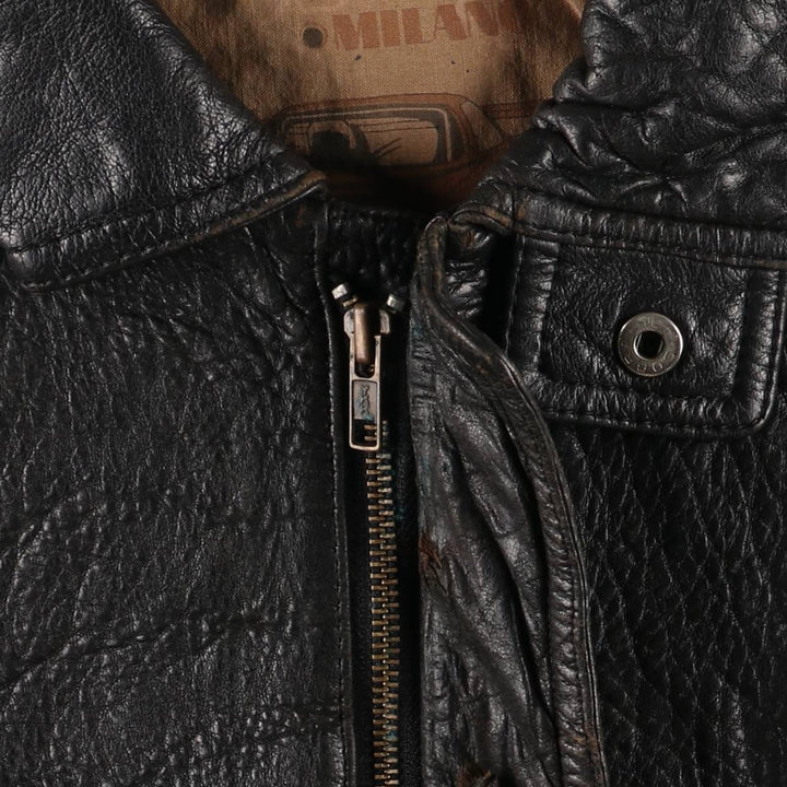 MEMBERS ONLY Men's Leather Blouson, Size M, Vintage genuine leather black type Vintage Second Hand