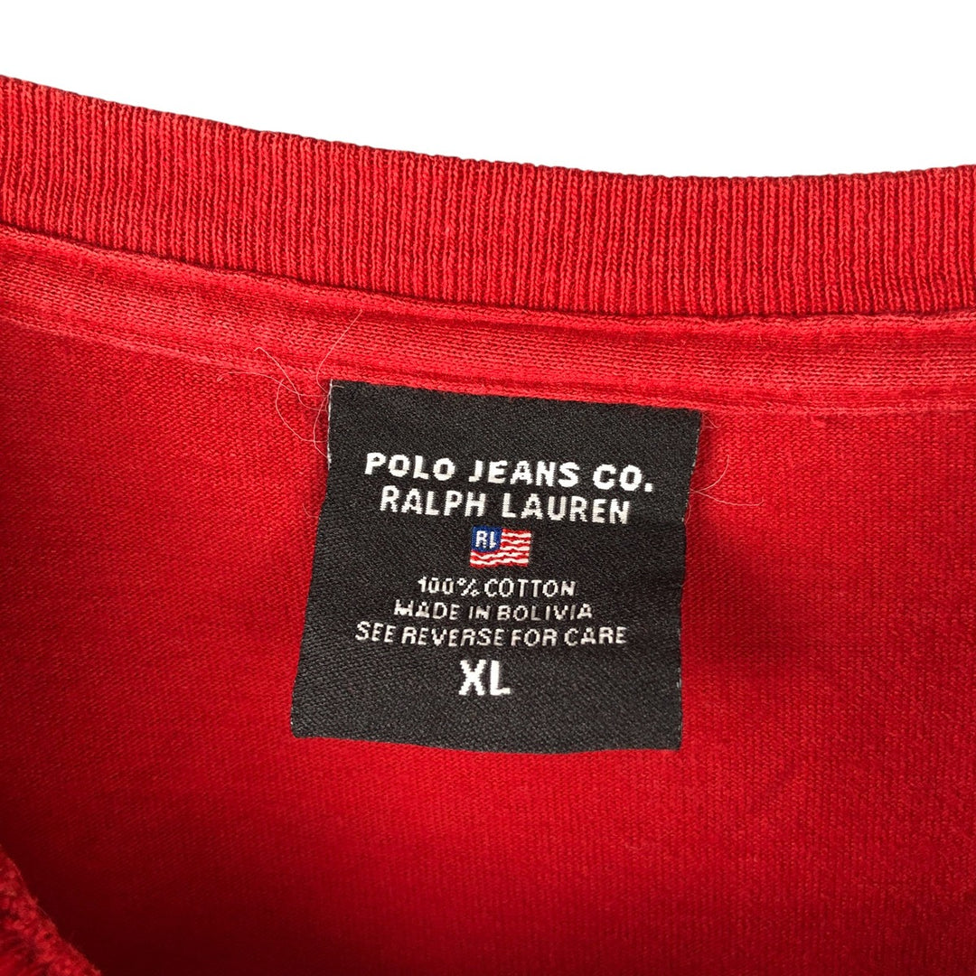 Vintage 90'S Ralph Lauren Polo Jeans Company long-sleeved T-shirt, men's size XL cotton red type Vintage Second Hand