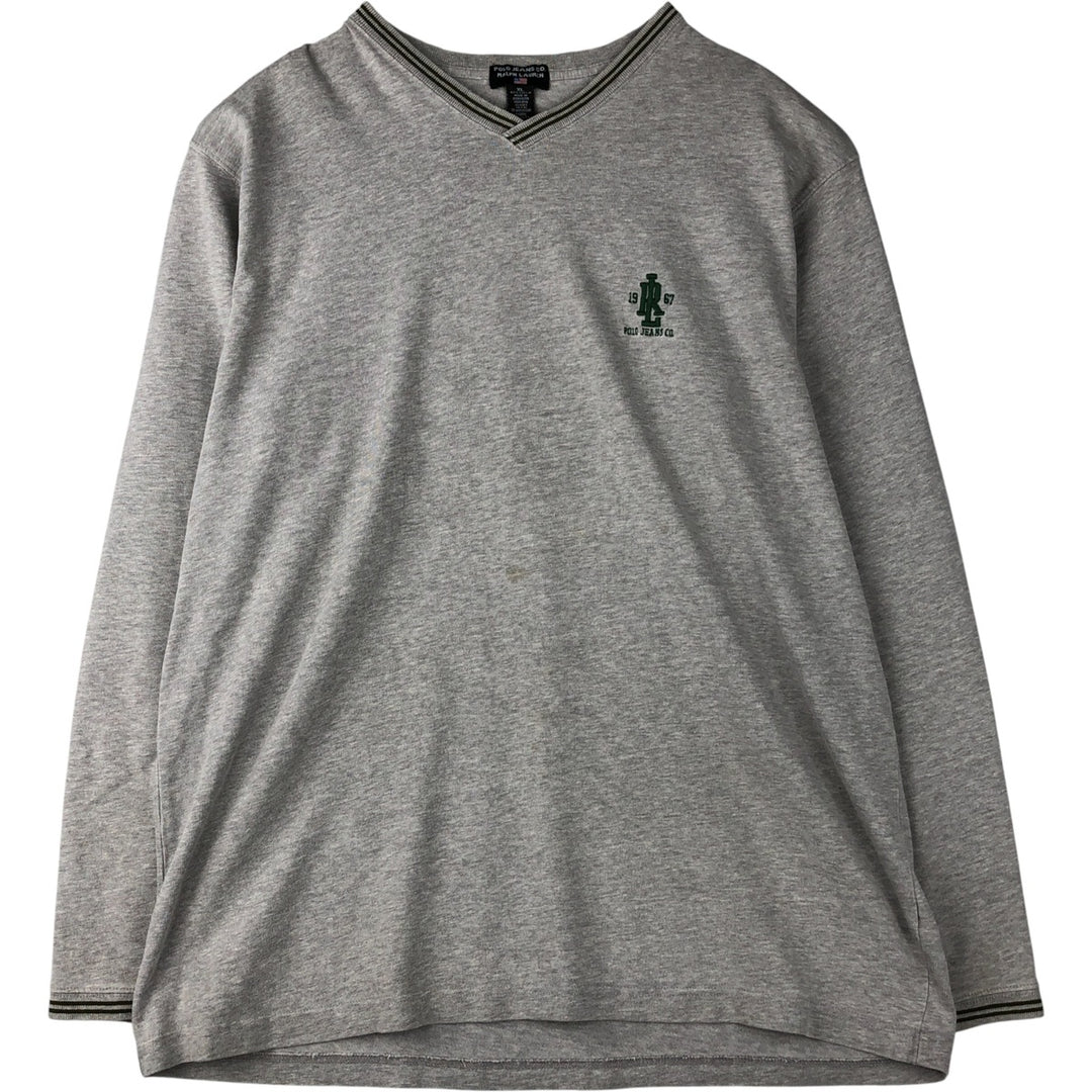 Ralph Lauren Polo Jeans Company V-neck long-sleeved T-shirt, men's size XL cotton gray type Vintage Second Hand
