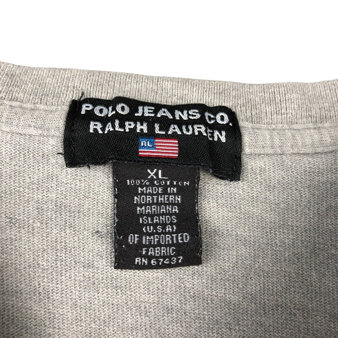 Ralph Lauren Polo Jeans Company V-neck long-sleeved T-shirt, men's size XL cotton gray type Vintage Second Hand