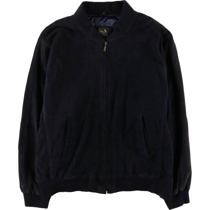 Oversized S and A suede leather jacket, men's size XXXL Genuine Leather Suede Leather navy blue type Vintage Second Hand