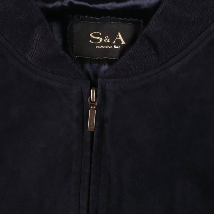 Oversized S and A suede leather jacket, men's size XXXL Genuine Leather Suede Leather navy blue type Vintage Second Hand