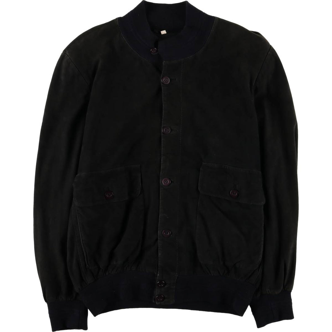 Stand-up collar suede leather blouson, men's size L unclear black type Vintage Second Hand