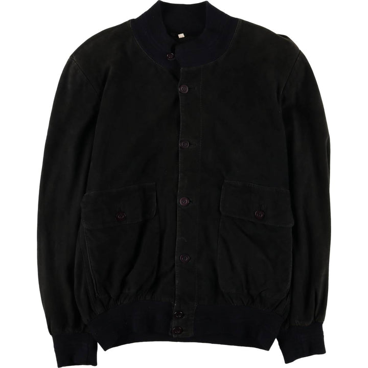 Stand-up collar suede leather blouson, men's size L unclear black type Vintage Second Hand