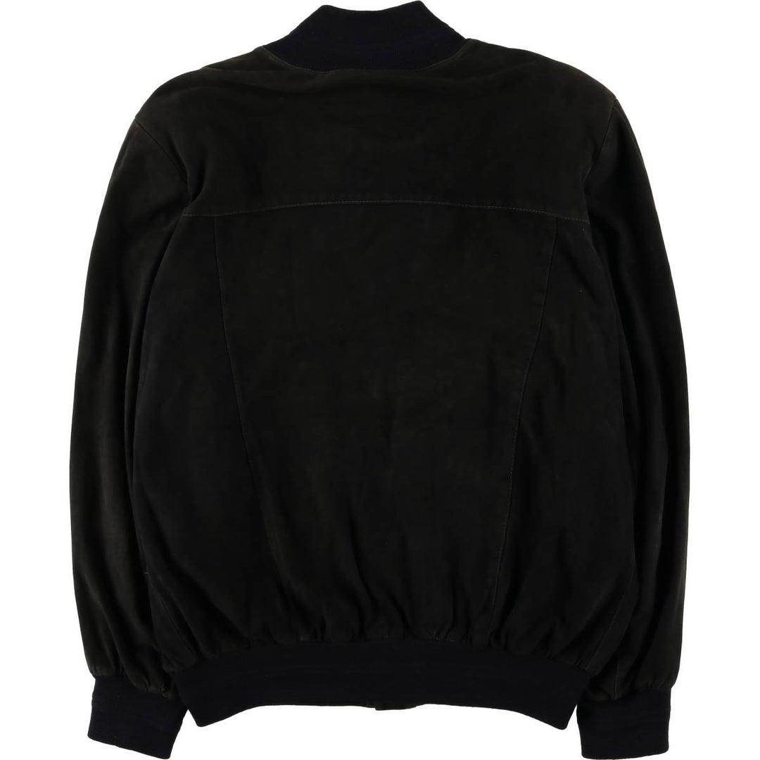 Stand-up collar suede leather blouson, men's size L unclear black type Vintage Second Hand