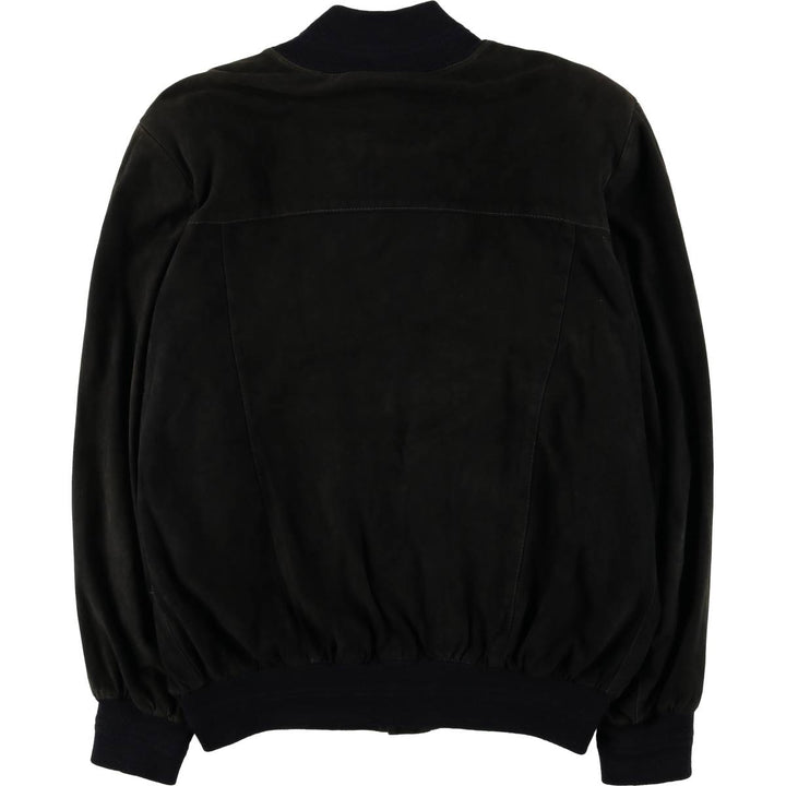 Stand-up collar suede leather blouson, men's size L unclear black type Vintage Second Hand