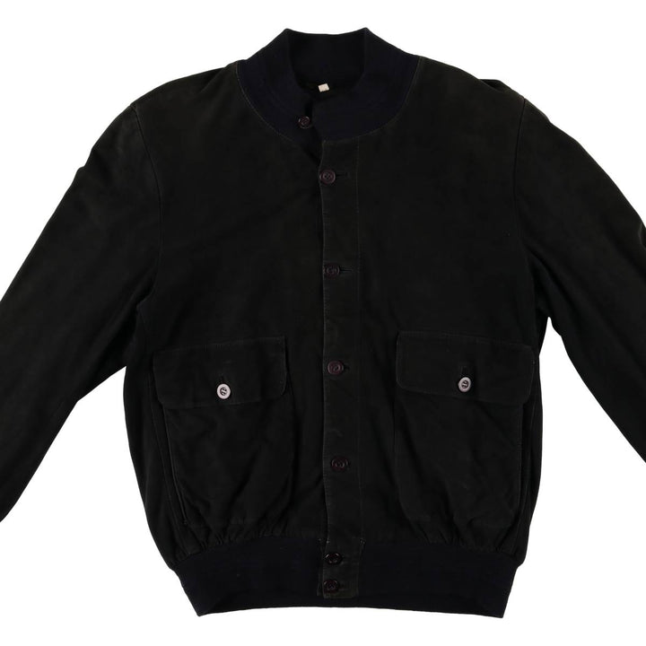 Stand-up collar suede leather blouson, men's size L unclear black type Vintage Second Hand