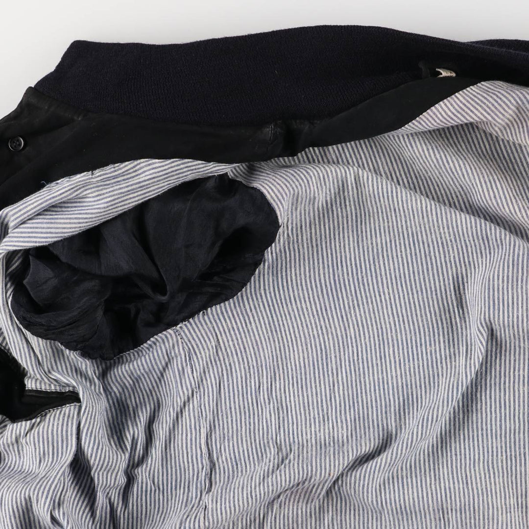 Stand-up collar suede leather blouson, men's size L unclear black type Vintage Second Hand