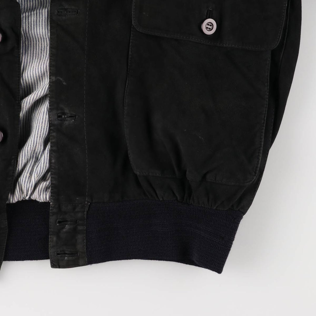 Stand-up collar suede leather blouson, men's size L unclear black type Vintage Second Hand