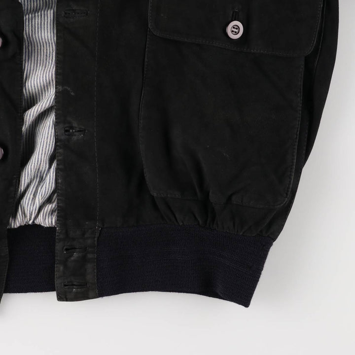 Stand-up collar suede leather blouson, men's size L unclear black type Vintage Second Hand