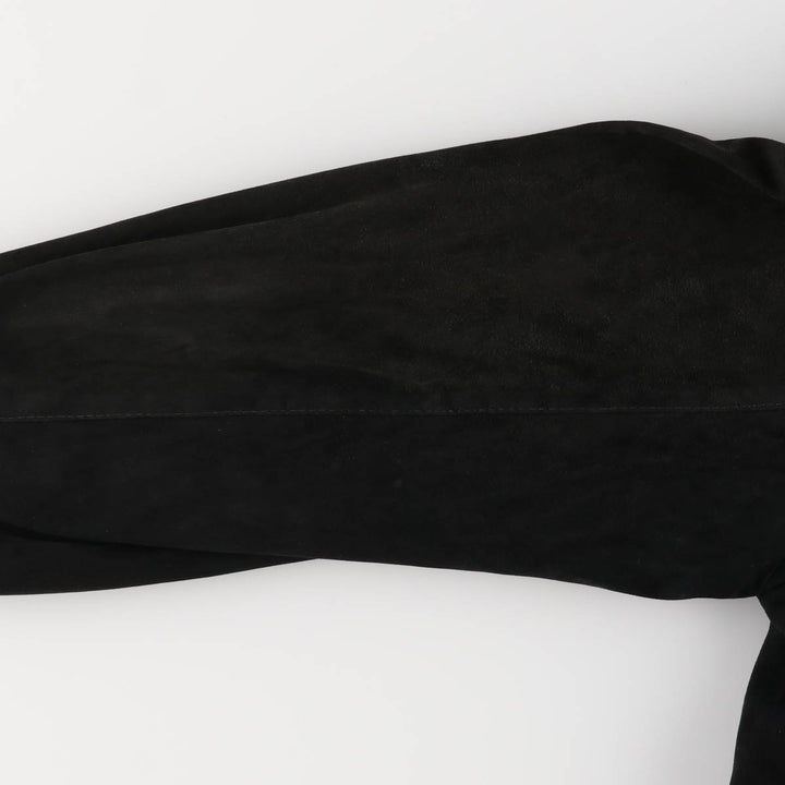 Stand-up collar suede leather blouson, men's size L unclear black type Vintage Second Hand