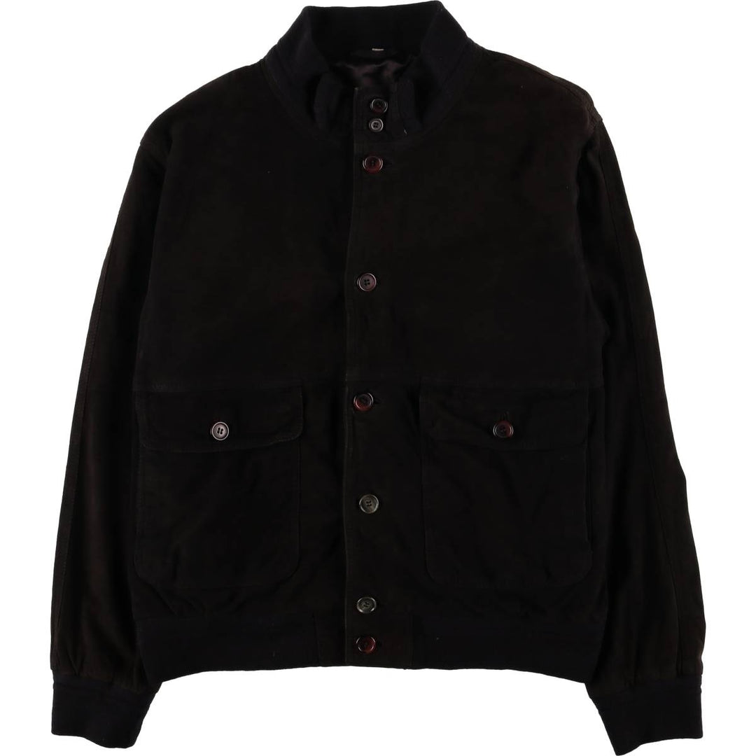 Oversized stand-collar suede leather jacket, men's size XXXL genuine leather black type Vintage Second Hand