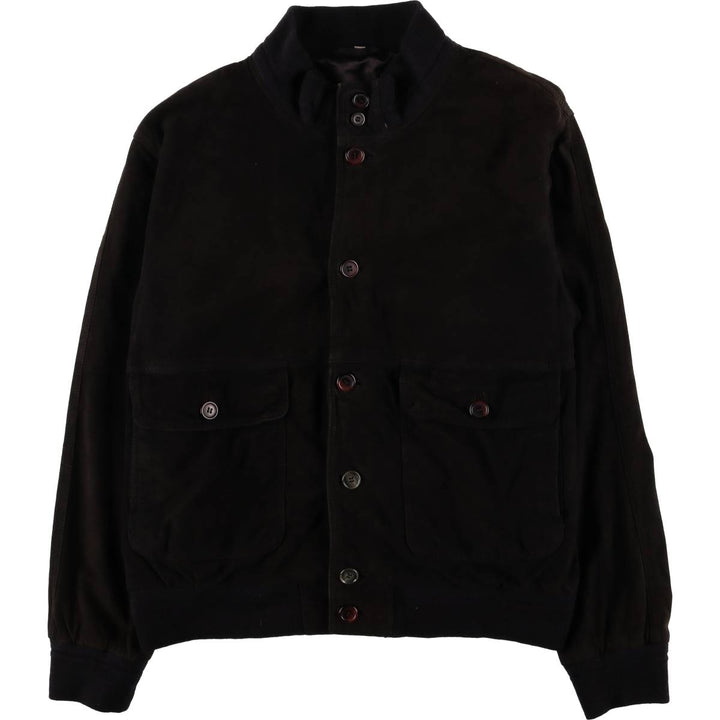 Oversized stand-collar suede leather jacket, men's size XXXL genuine leather black type Vintage Second Hand