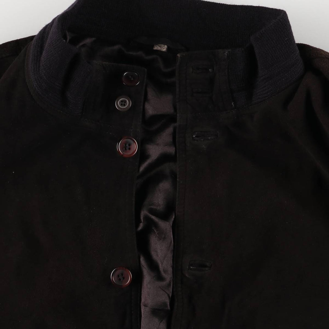 Oversized stand-collar suede leather jacket, men's size XXXL genuine leather black type Vintage Second Hand