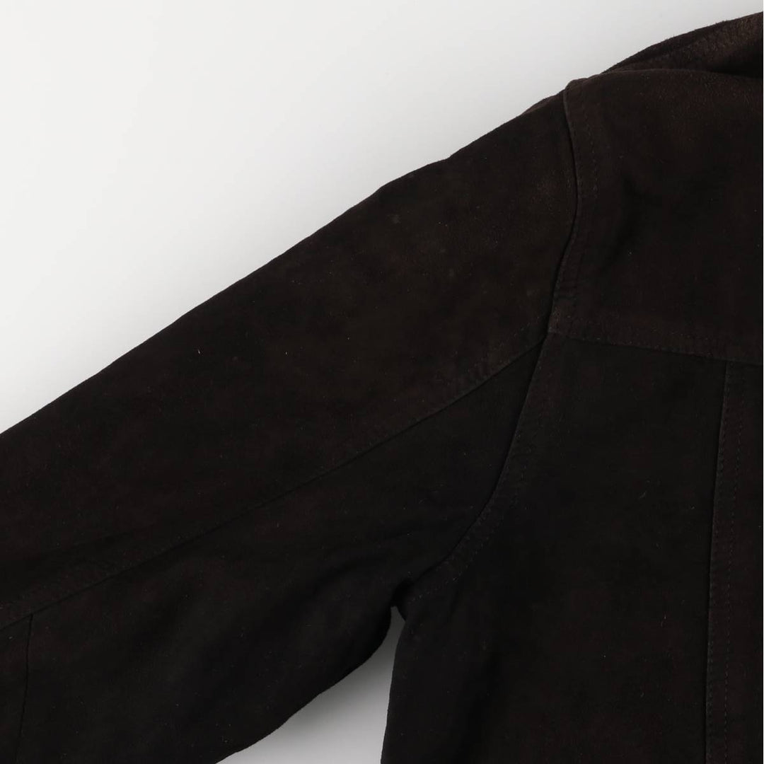 Oversized stand-collar suede leather jacket, men's size XXXL genuine leather black type Vintage Second Hand