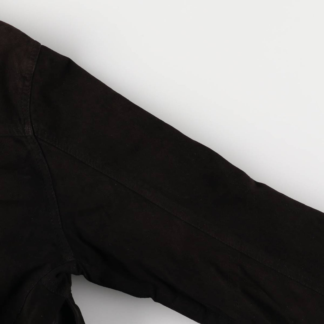 Oversized stand-collar suede leather jacket, men's size XXXL genuine leather black type Vintage Second Hand