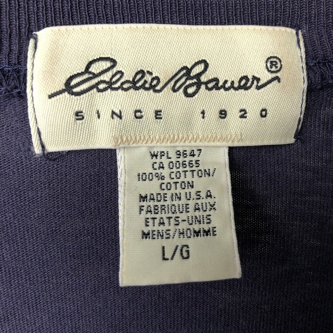 2000'S Eddie Bauer long-sleeved T-shirt, Made in USA, Men's Size L cotton navy blue type Vintage Second Hand