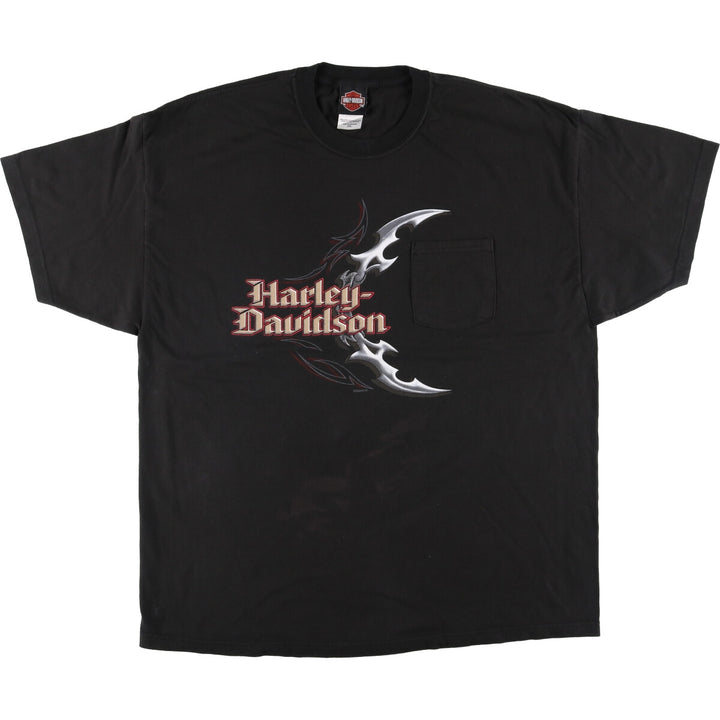 2000'S Harley-Davidson HANES Eagle Pattern Motorcycle T-Shirt, Made in USA, Men's XXL cotton black type Vintage Second Hand