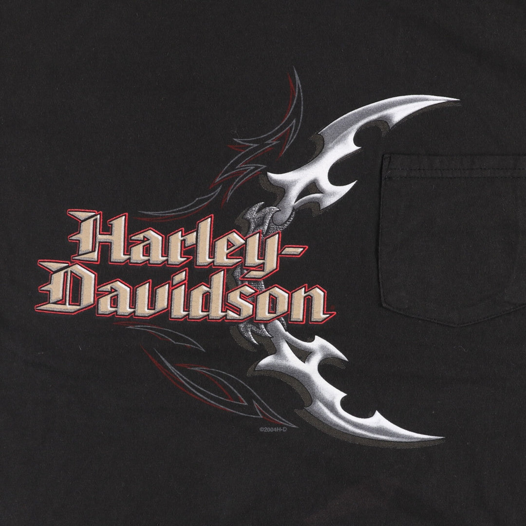 2000'S Harley-Davidson HANES Eagle Pattern Motorcycle T-Shirt, Made in USA, Men's XXL cotton black type Vintage Second Hand