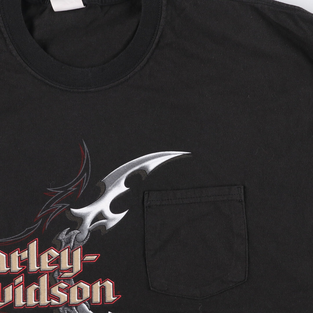 2000'S Harley-Davidson HANES Eagle Pattern Motorcycle T-Shirt, Made in USA, Men's XXL cotton black type Vintage Second Hand
