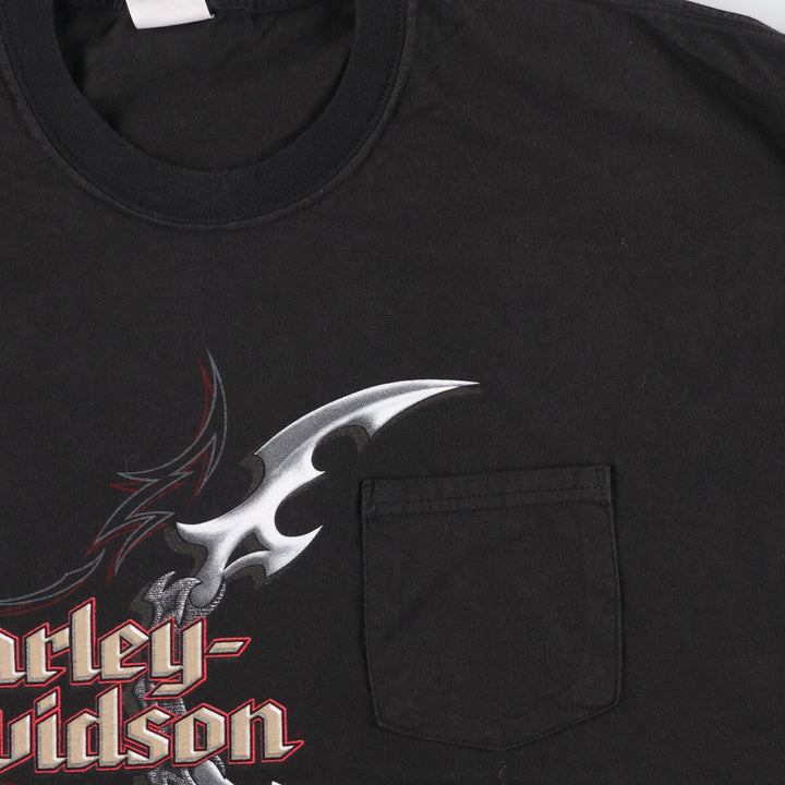 2000'S Harley-Davidson HANES Eagle Pattern Motorcycle T-Shirt, Made in USA, Men's XXL cotton black type Vintage Second Hand