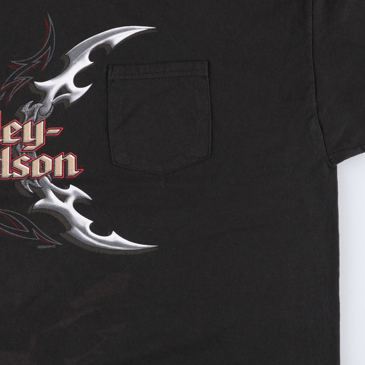 2000'S Harley-Davidson HANES Eagle Pattern Motorcycle T-Shirt, Made in USA, Men's XXL cotton black type Vintage Second Hand