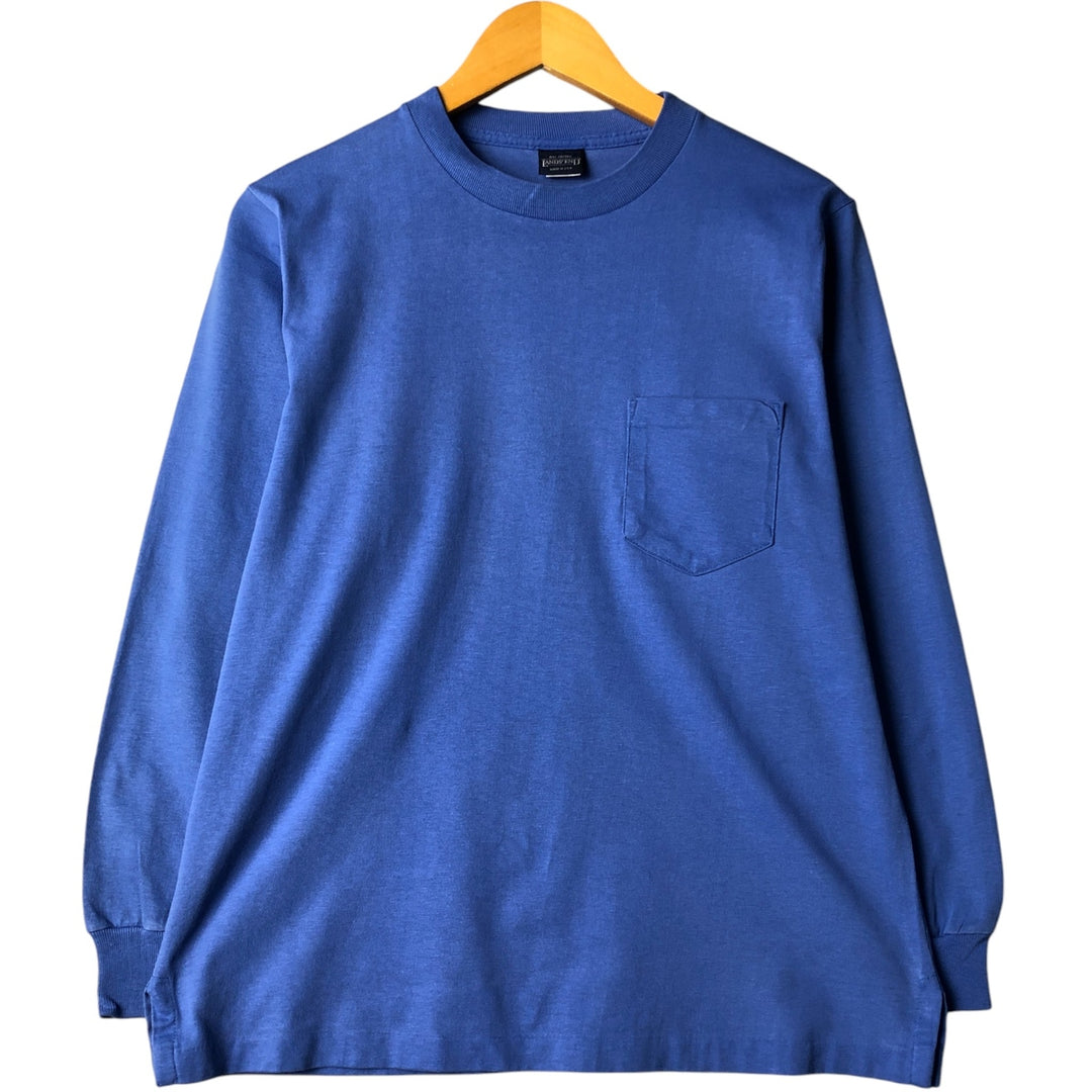 Vintage 1990'S Lands' End plain pocket long sleeve T-shirt, made in the USA, size L, women's. cotton Blue type light blue Vintage Second Hand