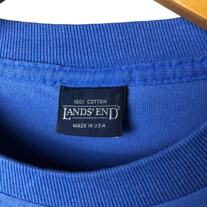 Vintage 1990'S Lands' End plain pocket long sleeve T-shirt, made in the USA, size L, women's. cotton Blue type light blue Vintage Second Hand
