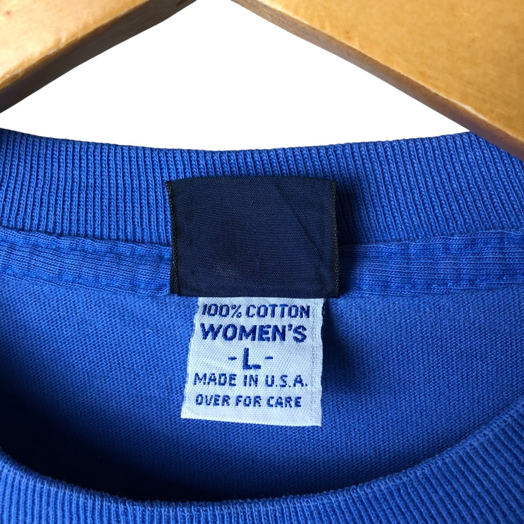 Vintage 1990'S Lands' End plain pocket long sleeve T-shirt, made in the USA, size L, women's. cotton Blue type light blue Vintage Second Hand