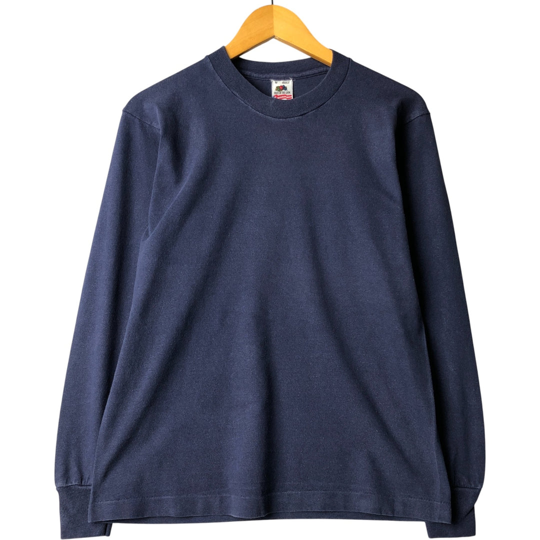 90'S Fruit of the Loom long-sleeved T-shirt, Made in USA, Men's Size Medium cotton navy blue type Vintage Second Hand