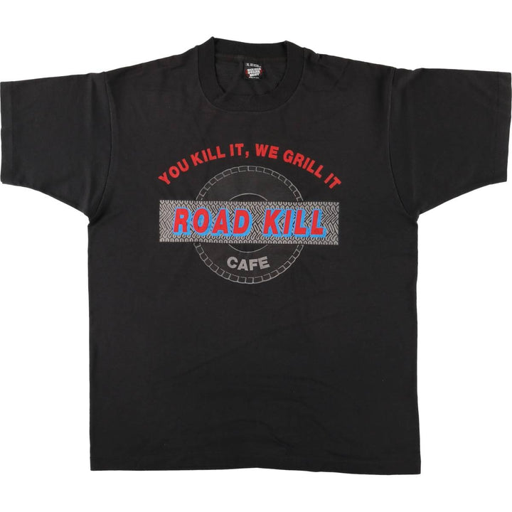 SCREEN STARS ROAD KILL CAFE Advertising T-Shirt, Made in USA, Men's XL, Vintage cotton black type Vintage Second Hand