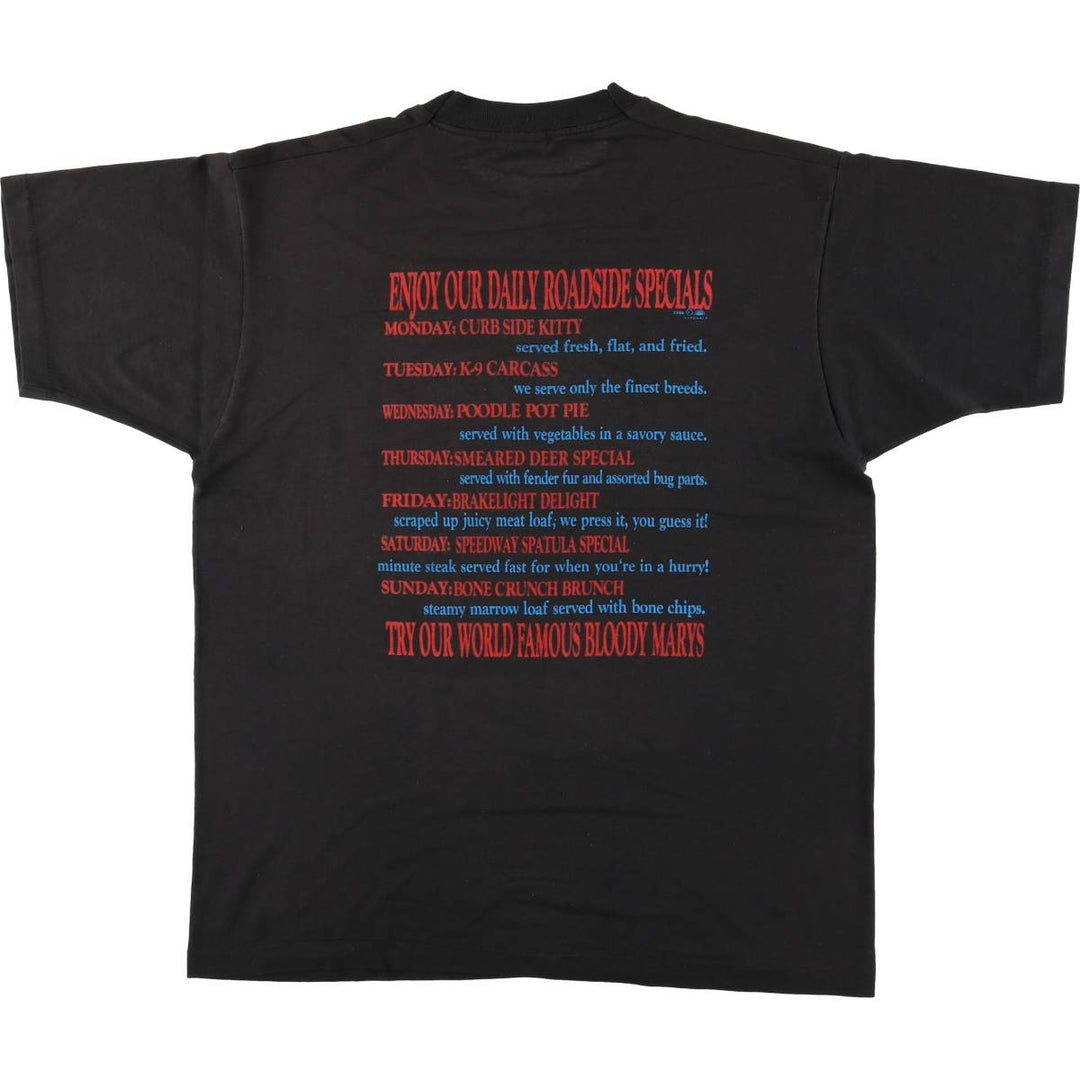 SCREEN STARS ROAD KILL CAFE Advertising T-Shirt, Made in USA, Men's XL, Vintage cotton black type Vintage Second Hand