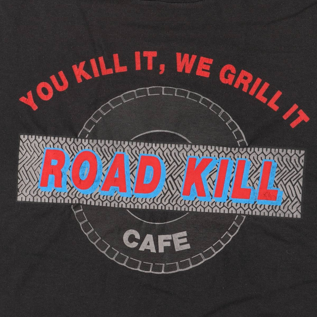 SCREEN STARS ROAD KILL CAFE Advertising T-Shirt, Made in USA, Men's XL, Vintage cotton black type Vintage Second Hand