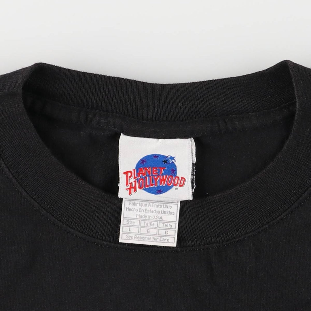 PLANET HOLLYWOOD Advertising T-Shirt, Made in USA, Men's Size L cotton black type Vintage Second Hand
