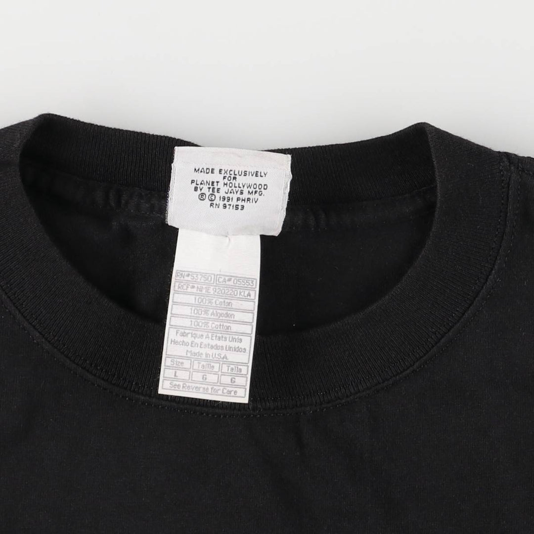 PLANET HOLLYWOOD Advertising T-Shirt, Made in USA, Men's Size L cotton black type Vintage Second Hand