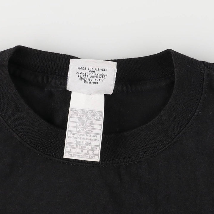 PLANET HOLLYWOOD Advertising T-Shirt, Made in USA, Men's Size L cotton black type Vintage Second Hand