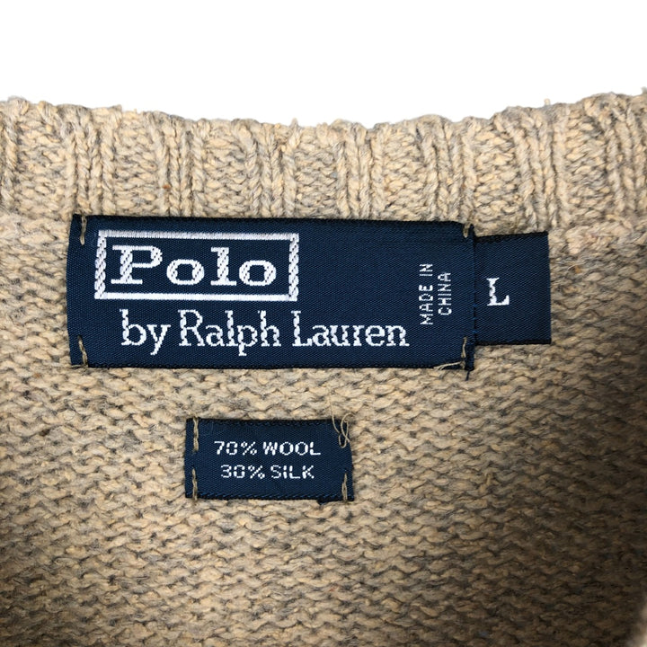 Ralph Lauren POLO by Ralph Lauren wool knit sweater, men's size L wool Khaki type beige Vintage Second Hand