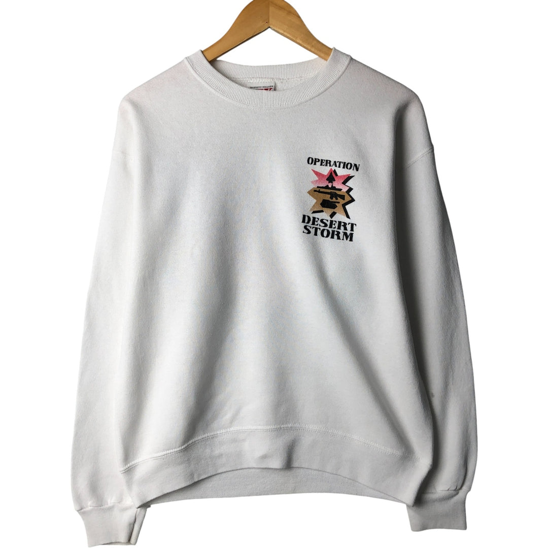 Vintage 80s-90'S BASSETT-WALKER fighter jet print sweatshirt, Made in USA, Men's Size L cotton white type Vintage Second Hand