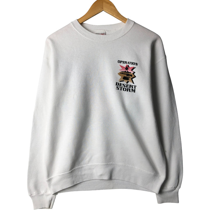 Vintage 80s-90'S BASSETT-WALKER fighter jet print sweatshirt, Made in USA, Men's Size L cotton white type Vintage Second Hand