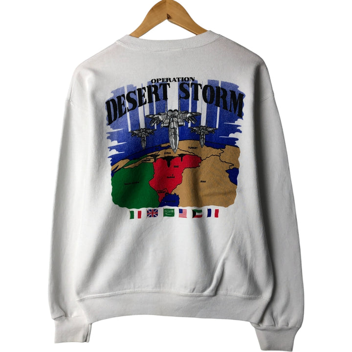 Vintage 80s-90'S BASSETT-WALKER fighter jet print sweatshirt, Made in USA, Men's Size L cotton white type Vintage Second Hand