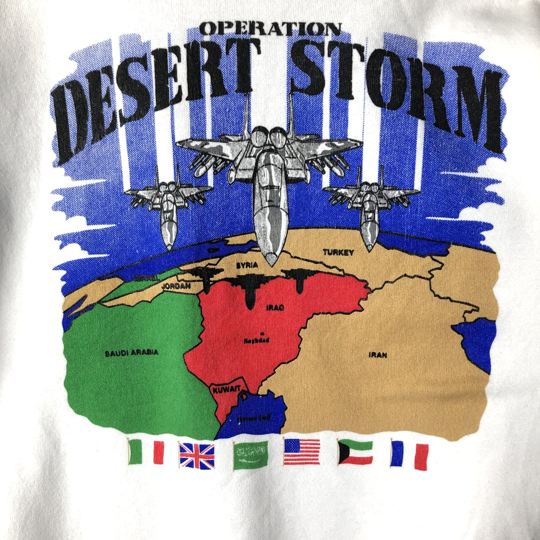 Vintage 80s-90'S BASSETT-WALKER fighter jet print sweatshirt, Made in USA, Men's Size L cotton white type Vintage Second Hand