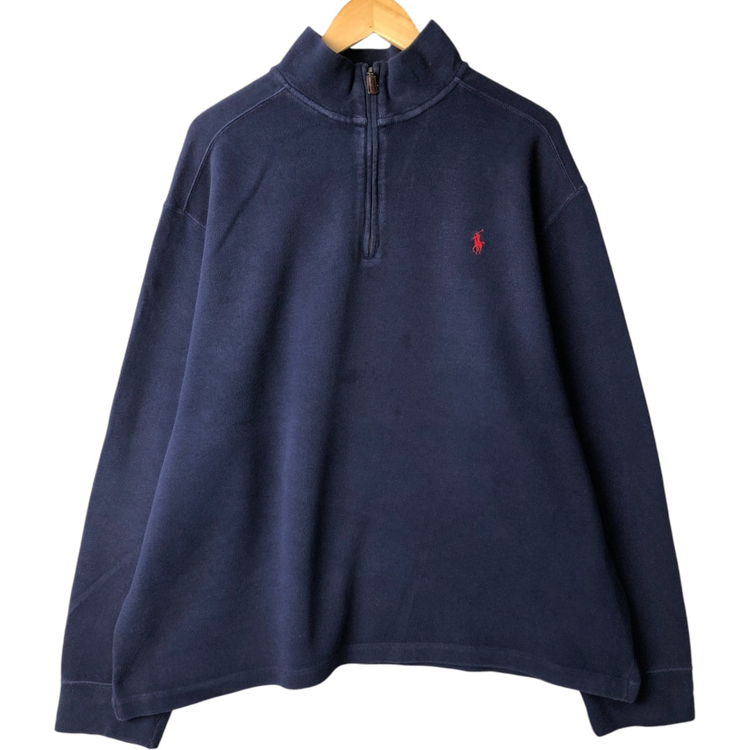 Ralph Lauren POLO by Ralph Lauren Half-Zip Sweatshirt, Men's XXL cotton navy blue type Vintage Second Hand